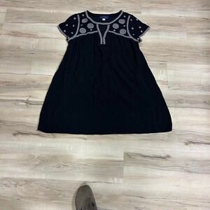 Black Blue Rain embroidered dress with white accents